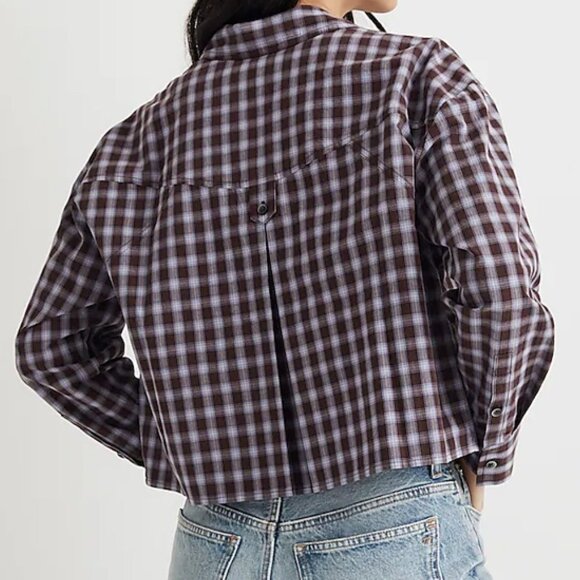 Madewell Plaid Signature Poplin Crop Long Sleeve Button Down Polo Shirt Top - Picture 2 of 2